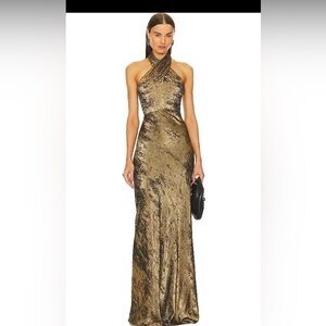 Veronica Beard Gold One Shoulder Dress